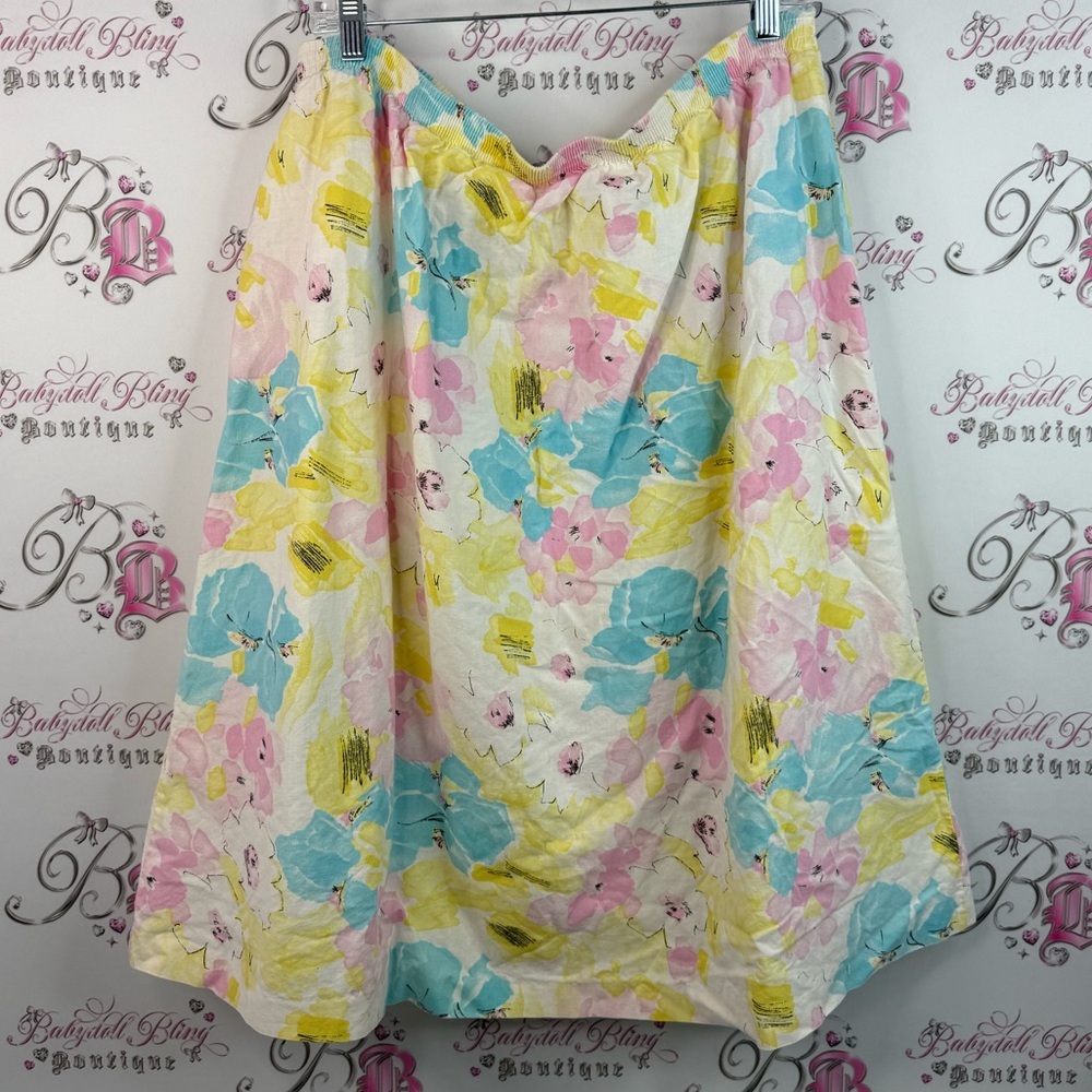 Perspective skirt watercolor pastel vintage retro Yellow and Pink Floral Skirt